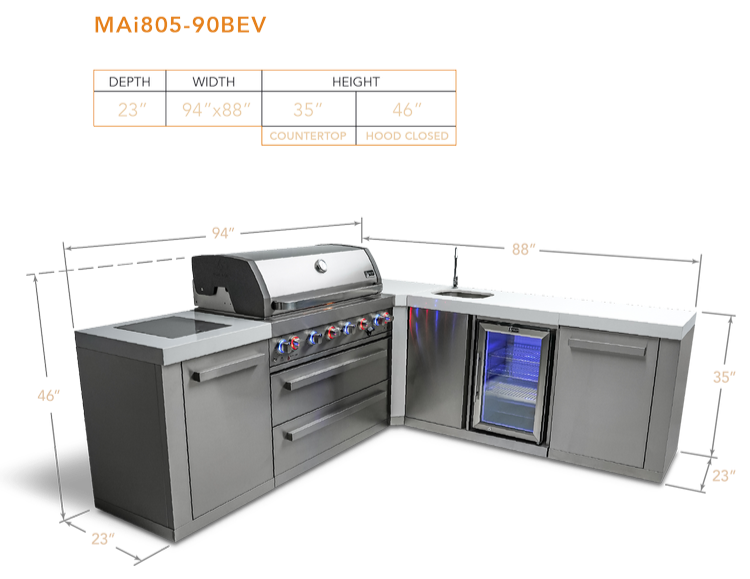 Mont Alpi 6 Burner Island with Bev Center 90-Degree Corner