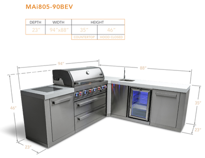 Mont Alpi 6 Burner Island with Bev Center 90-Degree Corner