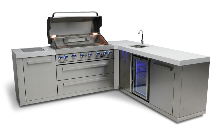 Mont Alpi 6 Burner Island with Bev Center 90-Degree Corner