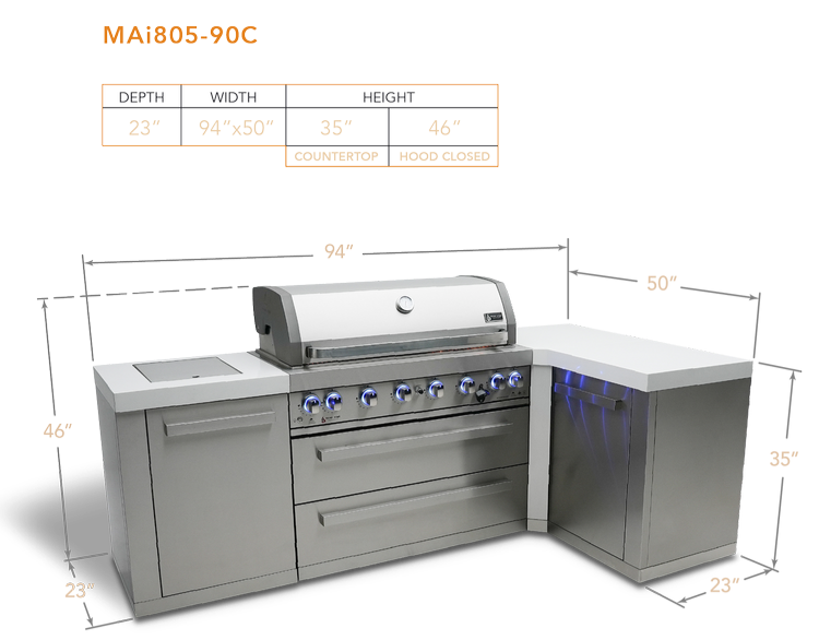 Mont Alpi 6 Burner Island with 90-Degree Corner