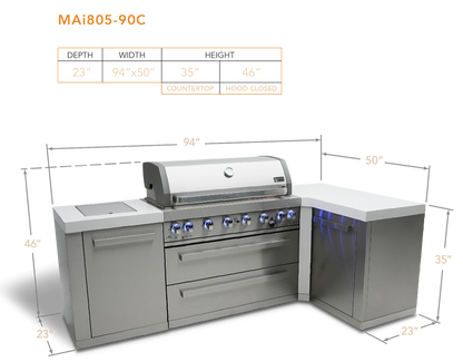 Mont Alpi 6 Burner Island with 90-Degree Corner