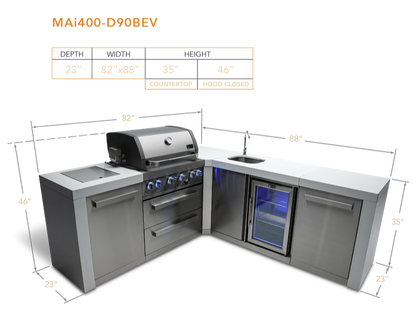 Mont Alpi 4 Burner Island with Bev Center 90-Degree Corner