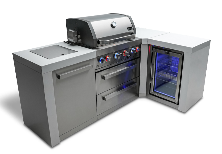 Mont Alpi 4 Burner Deluxe Island with Fridge 90-Degree Corner