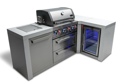 Mont Alpi 4 Burner Deluxe Island with Fridge 90-Degree Corner