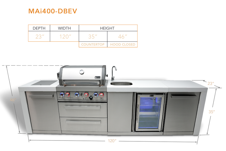 Mont Alpi 4 Burner Deluxe Island with Bev Center