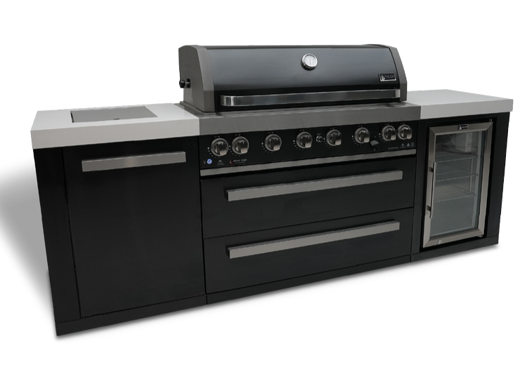 Mont Alpi 6 Burner Island with Fridge Black Stainless Steel