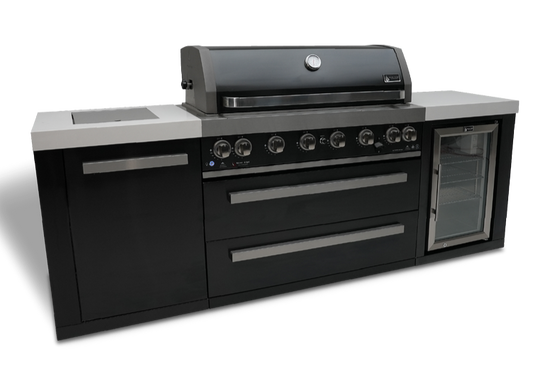 Mont Alpi 6 Burner Island with Fridge Black Stainless Steel