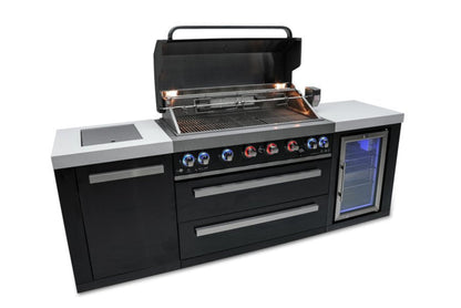 Mont Alpi 6 Burner Island with Fridge Black Stainless Steel