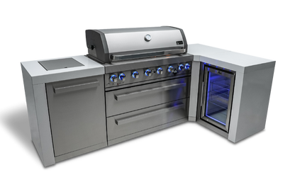 Mont Alpi 6 Burner Deluxe Island with Fridge 90-Degree Corner