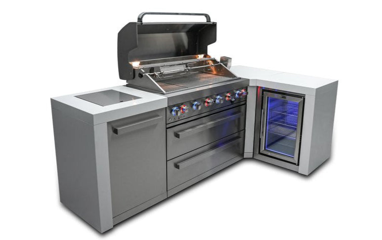 Mont Alpi 6 Burner Deluxe Island with Fridge 90-Degree Corner