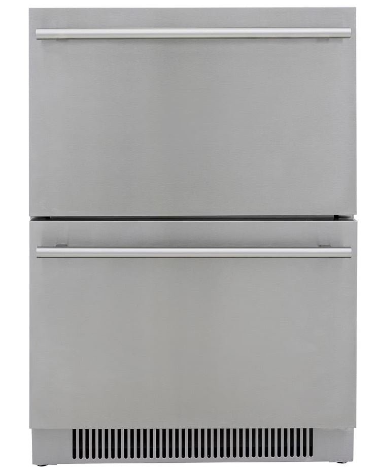 Blaze double drawer 5.1 cu. ft. outdoor refrigerator with stainless steel construction, designed for durable and spacious outdoor kitchen refrigeration.