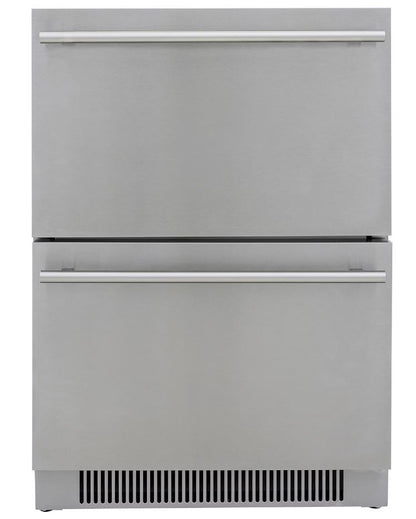 Blaze double drawer 5.1 cu. ft. outdoor refrigerator with stainless steel construction, designed for durable and spacious outdoor kitchen refrigeration.